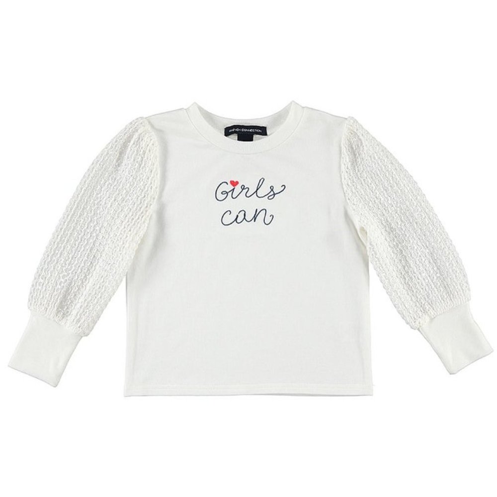 NEW French Connection Kid "Girls can" Script Cable Lace Balloon Sleeve Dress Top